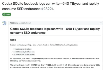 Codex Is Eating Your SSD for Breakfast. OpenAI Hasn’t Fixed It.